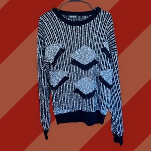 Vintage 80s Tons O'Fun Men's Grey & Black Funky Acrylic Knit Sweater Size M
